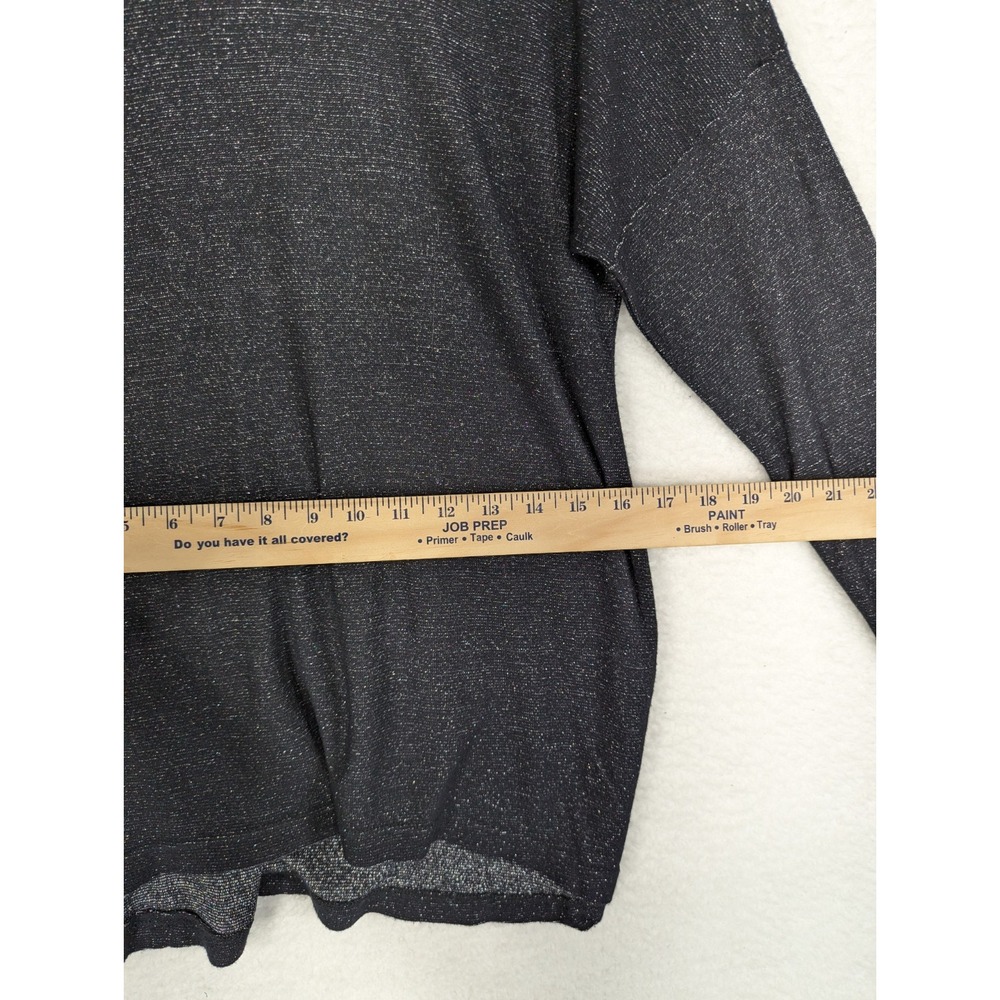 Loup Mock Neck Long Sleeve Sparkle Black Gray Shimmer Glittery Blouse Shirt L - Picture 3 of 8